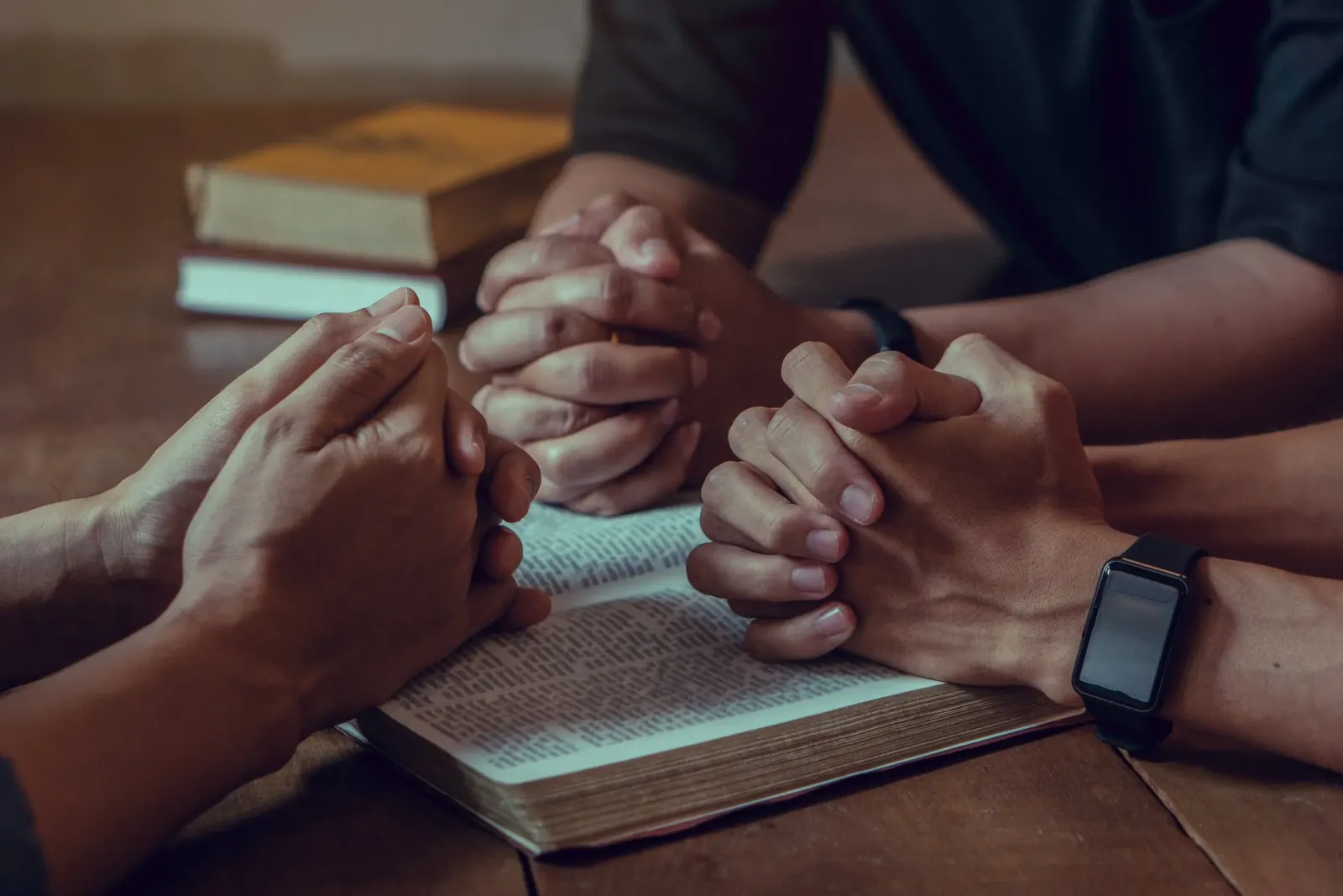 A small group studying the Bible together